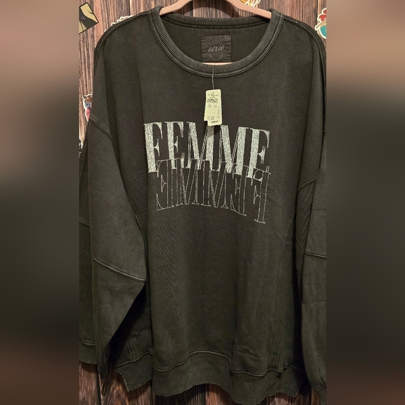 Aerie Black Oversized Boho Crew Sweatshirt - Picture 3 of 7